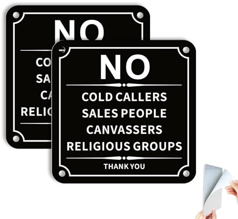 2 Pack No Cold Callers Sign for Front Door 10x10cm Metal Aluminum Self-adhesive Window Sticker No Religious Groups Signs
