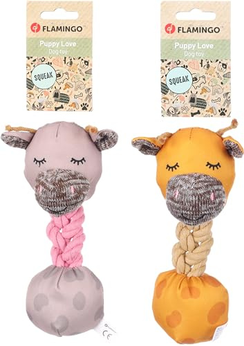Flamingo - Spielzeug für Welpen wie Labrador, Beagle, Bulldogge und Border Collie - Britty Giraffe mit Ball und Seil, Langlebig und Unterhaltsam
