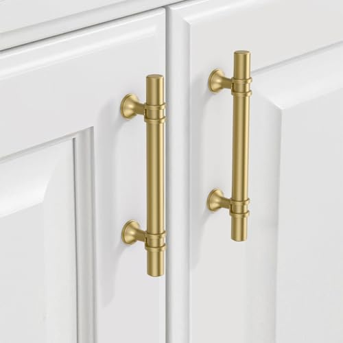 9BUILD 10 Pack 96mm Brushed Gold Kitchen Handles: Modern L-Shaped Cabinet, Drawer, Door & Wardrobe Knobs - Zinc Alloy Gold Finish - 10 Pieces