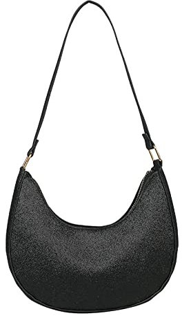 Aigner Taschen Damen Groß einfarbig Pailletten Umhängetasche Metall Reißverschluss Handtasche Holster Taschen (Black, One Size)
