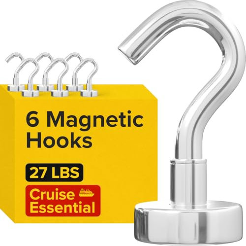 Neodymium Magnet Hooks - Heavy Duty Strong Magnetic Hooks for Cruise, Fridge, Wall, Kitchen, and Garage, Powerful Magnets with Hooks for Hanging, Bathroom, Ceiling, Van, and Grill (6, 27)