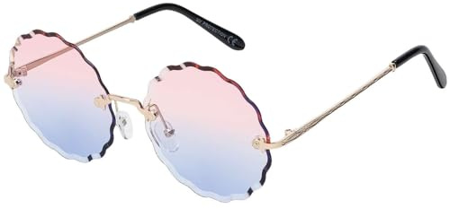 BEZLIT Damen Sonnenbrille rund ohne Rand – Designer Vintage Brille mit Farbverlauf-Gläsern & goldfarbenem Metallrahmen, UV400 Schutz