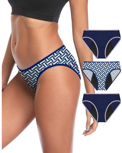 Neione Periodenunterschwäsche Menstruation Unterhosen Perioden Unterwäsche Damen Brazilian Slip Periodenslip Postpartum Panty 3er Pack Mosaic XS