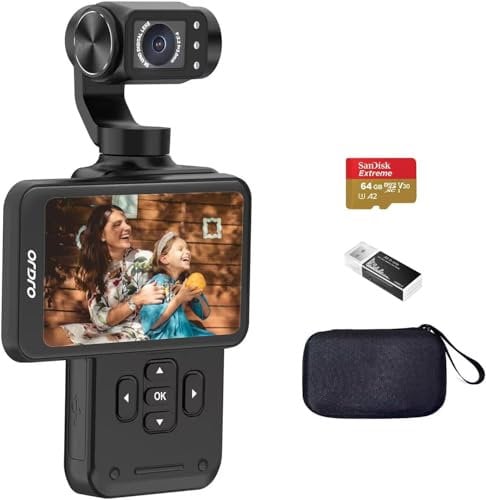 ORDRO M5 5K Vlogging Camera with 3-Axis Gimbal, 5K 30fps/4K 60fps Video, 120° Wide Angle, IR Night Vision, 3.5'' Rotatable Touch Screen, Face Tracking & 64GB Card for YouTube TikTok