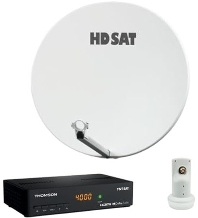 Pack HDSAT Parabole Satellite Fibre Composite Blanche 75cm + LNB Single + Décodeur Satellite HD TNTSAT Astra + Carte
