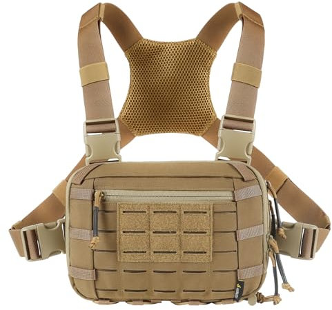 VOTAGOO Taktische Brusttasche, 2L Kapazität, Molle Chest Rig, Brust Pack EDC mit CCW Fach, Verstellbarer Gurt für Outdoor-Aktivitäten (Brown)
