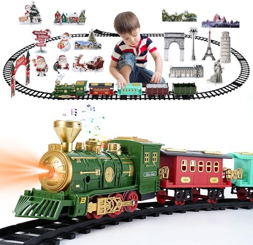 Geegear Christmas Train Set for Under Tree, Large Christmas Train Set 470cm Track Electric Train Toy Sets with Sounds Steam for Kids Christmas Tree Train Set Christmas Birthday Gifts for Kids
