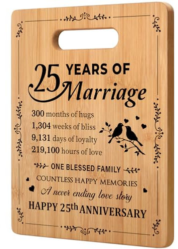 Gleevara 25th Anniversary Wedding Gifts, Silver Anniversary Romantic Gift, Bamboo Cutting Board for 25 Silver Wedding Couple Husband Wife