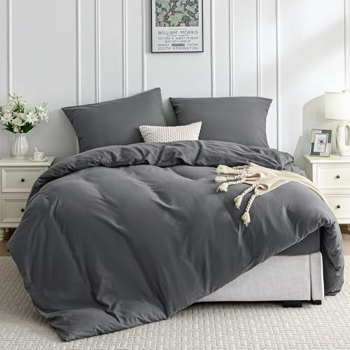JELLYMONI Bettwäsche 220x240 Baumwolle Bettwäsche-Sets Grau Oeko-Tex 100% Gewaschene Baumwolle Bettbezug mit Reißverschluss und 2 Kissenbezüge 80X80 mit Umschlag Weich 3-Teilige Bettwäsche
