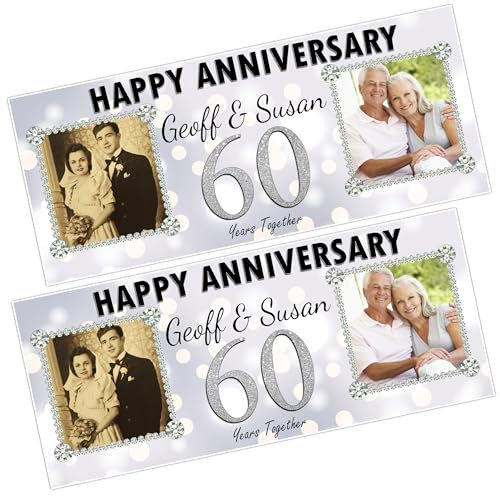 Personalised 60th Diamond Wedding Anniversary Photo Banners Celebration Door Wall Decorations N78