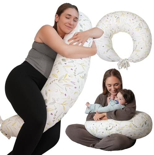 DancesCat Kühlung XXL Stillkissen,Einstellbar Lagerungskissen,Schwangerschaftskissen für Baby und Erwachsene,Seitenschläferkissen mit Waschbarem 100% Baumwolle Bezug,Babynestchen