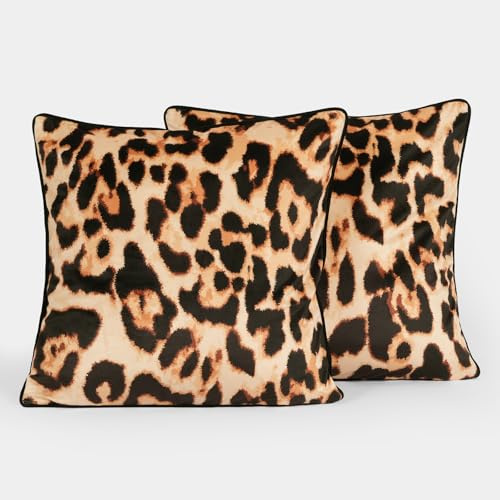 OHS Pillowcases 2 Pack Leopard Print Matte Velvet Cushion Covers, Soft Cosy Fabric Bold Leopard Print Design Pillow Covers For Livingroom Bed Couch, 45x45cm