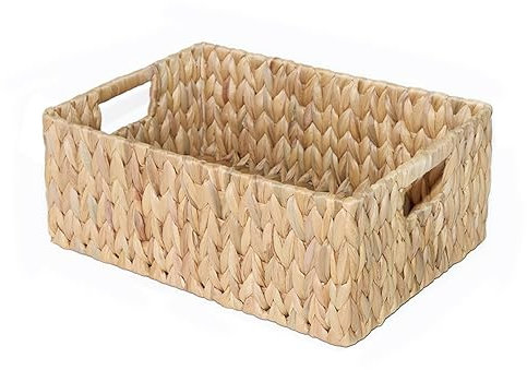 Wickerfield Water Hyacinth Woven Storage Box for Shelves Wicker Gift Hamper Basket with Handle Small Bathroom Organizer (Short, Large)