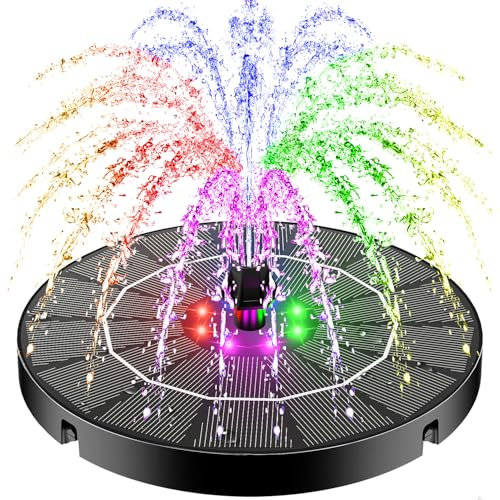 SZMP Fuente Solar - 3.5W 2025 Nuevo Bomba Solar para Estanque Exterior Solares para Jardin, 2200mAh Baterías con 8 Leds Colorido y 8 Boquillas, para Estanque de Jardín Fuente, Baño para Pájaros