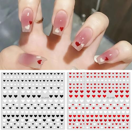 Kabwea 4 Stück 3D-Nagelkunstaufkleber, herzförmiges Muster, selbstklebende Nagelaufkleber, geeignet für verschiedene Nageldesigns,Valentine Nail Stickers