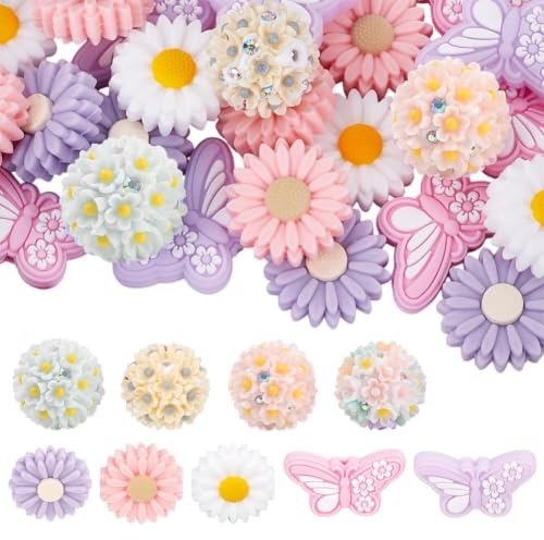 SOFPLATE 1 Box 29 Stück Blumen Silikon perlen Schmetterlings Silikon perlen Gänseblümchen Frühling Groß Weich Valentinstag Flache Rückseite Blumenkugelperlen Für Stifte Halsketten Ohrringe Schlüssel