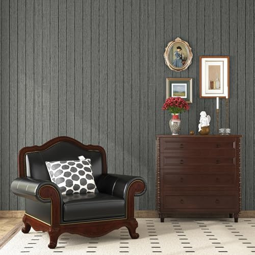 Livelynine Panneau Mural Bois Noir Panneau Bois Decoratif Interieur Gris Anthracite 30CMx5M Revetement Mural Adhesif Salon Chambre Cuisine Epaisseur Papier Peint Adhesif Mural Lamelles 3D Foncé Bureau