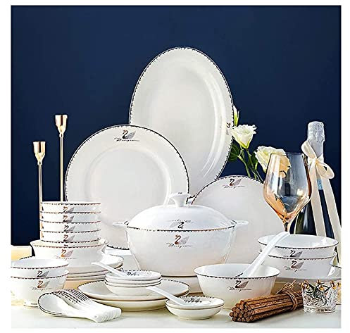 LYLXSF Ensembles de Vaisselle, Ensemble d'assiettes et de Bols de Luxe de 60 pièces, Service de Vaisselle en céramique pour 12 Personnes