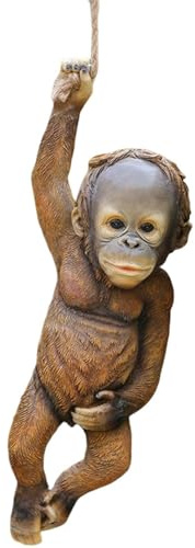 Tewzafiya Hängende AFFE Garten Statue Gartenfigur AFFE Am Seil Affenanhänger Harz Hängen AFFE Hängende Affenskulptur Tier Baby AFFE Harz Skulptur Anhänger Garten Ornamente Für Outdoor
