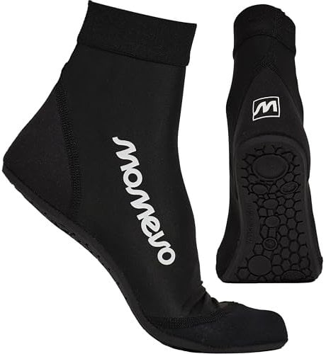 Momevo - Splashies Wasserschuhe - Seeigelfeste Badeschuhe aus Neopren mit Stabiler Sohle - Schützt vor Spitzen Gegenständen für Komfortables Laufen am Strand - Unisex Schwarz 44/45