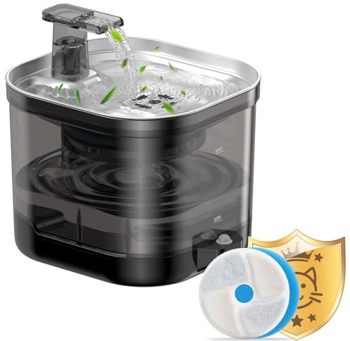 Wireless Cat Water Fountain for Drinking with External Pump, 4-Layer Filters Smart 2L Pet Water Dispenser, 5000mAh Cordless Battery Operated, Rechargeable - 306 Stainless Steel Panel