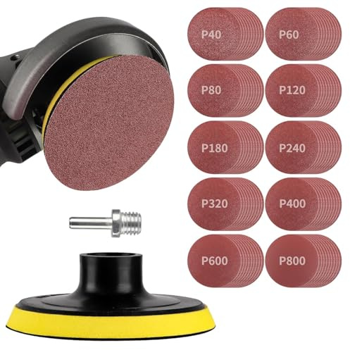 4 Inch Angle Grinder Sanding Discs Kit 100 Pcs Adhesive Sand Paper Discs 40-800 Grit Sandpaper with Cushion Pads and Hook & Loop Backing Pad Polishing Attachments for Wood, Metal, Plastic