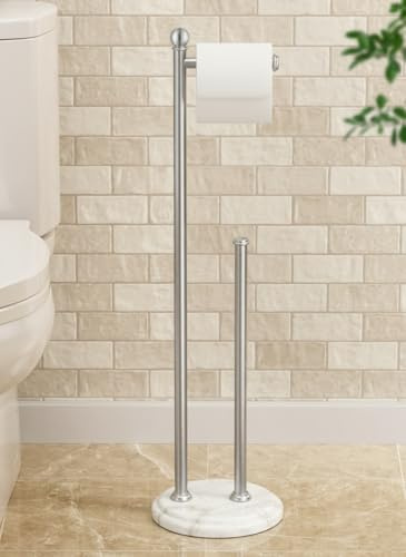 KES BPH236-2 - Porta rotolo di carta igienica in acciaio inox con base in marmo, extra stabile per 5 rotoli, spazzolato, effetto vintage, BPH236-2