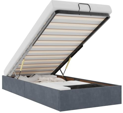 IKAYAA Letto Imbottito 80x200 con Contenitore Letto Idraulico con meccanismo di Sollevamento Letto Singolo Struttura Letto Piatto con Supporto Doghe-Grigio scuro-80 x 200 cm