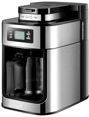 Ejoyous Machine à café avec Minuterie 24h, Machine à café Filtre Programmable 1L, à Goutte à Goutte avec Pichet en Verre, Moulin à intégré avec Broyeur 2-8 Tasses (Prise UE)