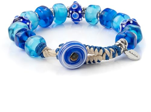 SAGA GIOIELLI Bracciale Colorato con Perle in Vetro – Bracciale Artigianale Multicolore Regolabile 23 cm – Gioiello Unisex Uomo Donna – Idea Regalo Originale