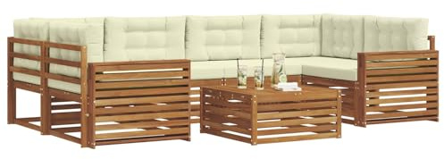 vidaXL Outdoor-Sofagarnitur mit Kissen 8 pcs Natur und Creme, Gartenmöbel, modernes Outdoor-Sofa, strapazierfähiges Set, Terrassen-Lounge und Sitzgruppe