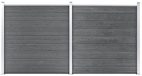 Yisssmeng Clôture de jardin WPC - 353 x 186 cm - Gris - Design moderne - Brise-vue - Panneau de clôture en bois composite - Robuste et durable - Pour jardin, cour, balcon