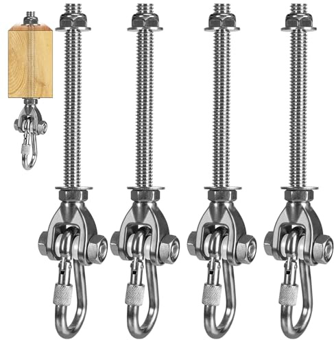 WWFFEN 4er Schaukelhaken Karabiner für Müheloses Aufhängen 180°,Hängematte Befestigung Edelstahl Holzbalken M10 Betondecke Aufhängung Hängesessel,227kg Tragkraft für Spielplatz Schaukel Yoga Sandsäcke
