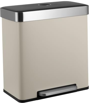 SVITA LT2X30 Mülleimer 60l Treteimer Tretmülleimer Abfalleimer 2 Fächer freistehend mit Deckel inkl. Inneneimer Taupe