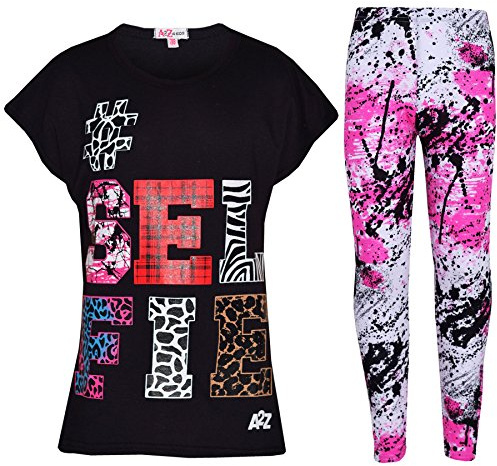 A2Z 4 Kids Girls Selfie T Shirt Trendy Leggings Set Summer Outfit Set | Tee Paired With Stretchy Bottoms For Casual Daily Styling Age 5-13 Years
