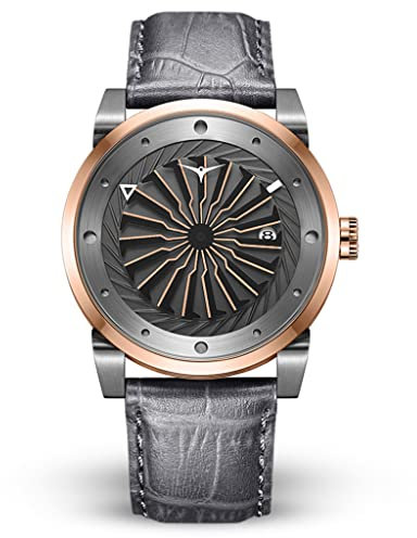 Zinvo Blade Fusion Turbine Automatik Miyota Edelstahl 316L IP Rose Gold Grau Datum Leder Sapphire Herren Uhr