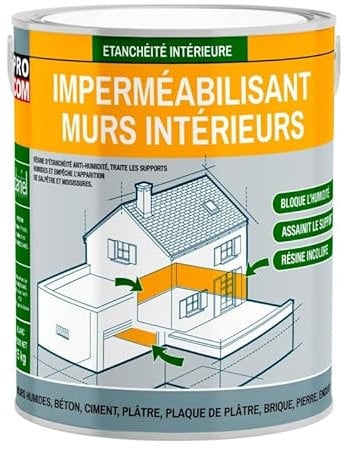Résine d'étanchéité mur intérieur, anti-humidité, anti-salpêtre - Plâtres, pierres, briques, ciment, béton PROCOM 2.5 litres