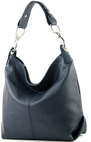 modamoda de T168 Damen Leder Schultertasche Henkeltasche Medium handmade in Italy, Farbe:Dunkelblau