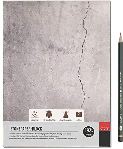 Artservice-Tube Steinpapier-Block, Stonepaper Zeichenblock Zeichenpapier, DIN A5 Format, 192g/m² 40 Blatt