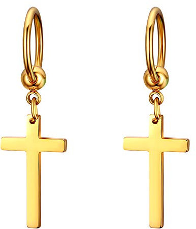 JewelryWe Schmuck Herren Ohrringe Kreuz, Edelstahl Poliert Kruzifix Ohrstecker Creolen Ohrhänger Geschenke für Männer Damen, Gold