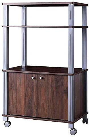 Giantex, scaffale da Cucina per Forno a microonde, mensola su Ruote, Carrello portaspezie con 2 Ripiani e armadietto, Cucina o Sala da Pranzo Walnut