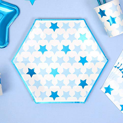 Premium Weddings Pappteller Sterne hellblau blau metallic 23 cm 8 Stück
