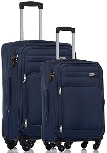 TOP-Trolley-Koffer-Set - 2-teilig - 64+54cm, Dehnfalte, 4 Rollen (Blau)