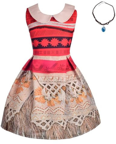 Lito Angels Vestito Costume Oceania con Collana per Bambina, Taglia 8-9 anni