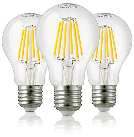 hellum LED Glühbirne E27, 3er 7W warmweiß LED Lampe mit 810 Lumen LED Filament, E27 Vintage Led Leuchtmittel ersetzt 60-Watt Glühbirne, 2700 Kelvin warmweiß Klar, 206111