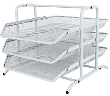 EasyPAG 3 Tier A4 Mesh in Tray Office Desk Tidy File Holder Document Storage Letter Paper Organiser,White