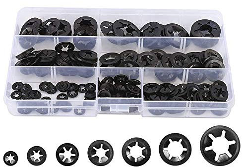Lot de 340 rondelles Starlock à dents internes, rondelles de verrouillage à vitesse rapide en acier métallique, fixations à clips à pression, finition oxyde noir 65Mn, M3, M4, M5, M6, M8, M10, M12