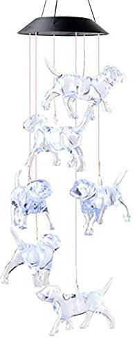 CRGANGZY Solar LED Windspiele, Lichterketten Farbwechsel Hund Windspiele, LED Solar Windspiel Weihnachten Zuhause Fenster Terrasse Nacht Party Garten Dekor