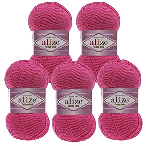 5 x 100g Strickgarn Alize Cotton Gold Uni Klassikgarn Häkelgarn Strick-Wolle Farbwahl, Farbe:149 pink