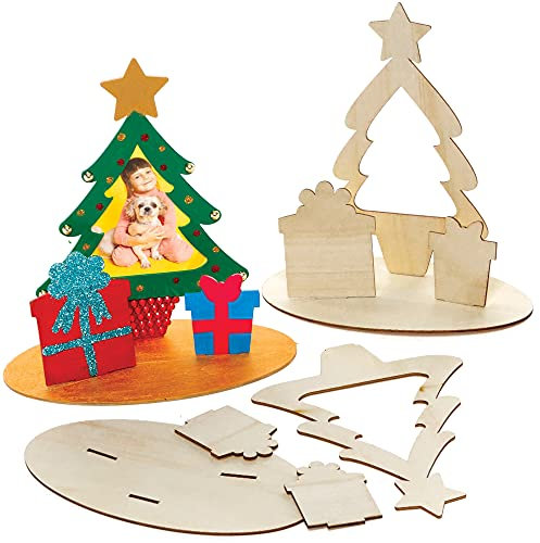 Baker Ross FC115 Weihnachten Holz Bilderrahmen Bastelsets zum Bemalen - 4er Pack, Bilderrahmen für Kinder zum Bemalen und Ausstellen, Personalisierte Weihnachtsdekoration
